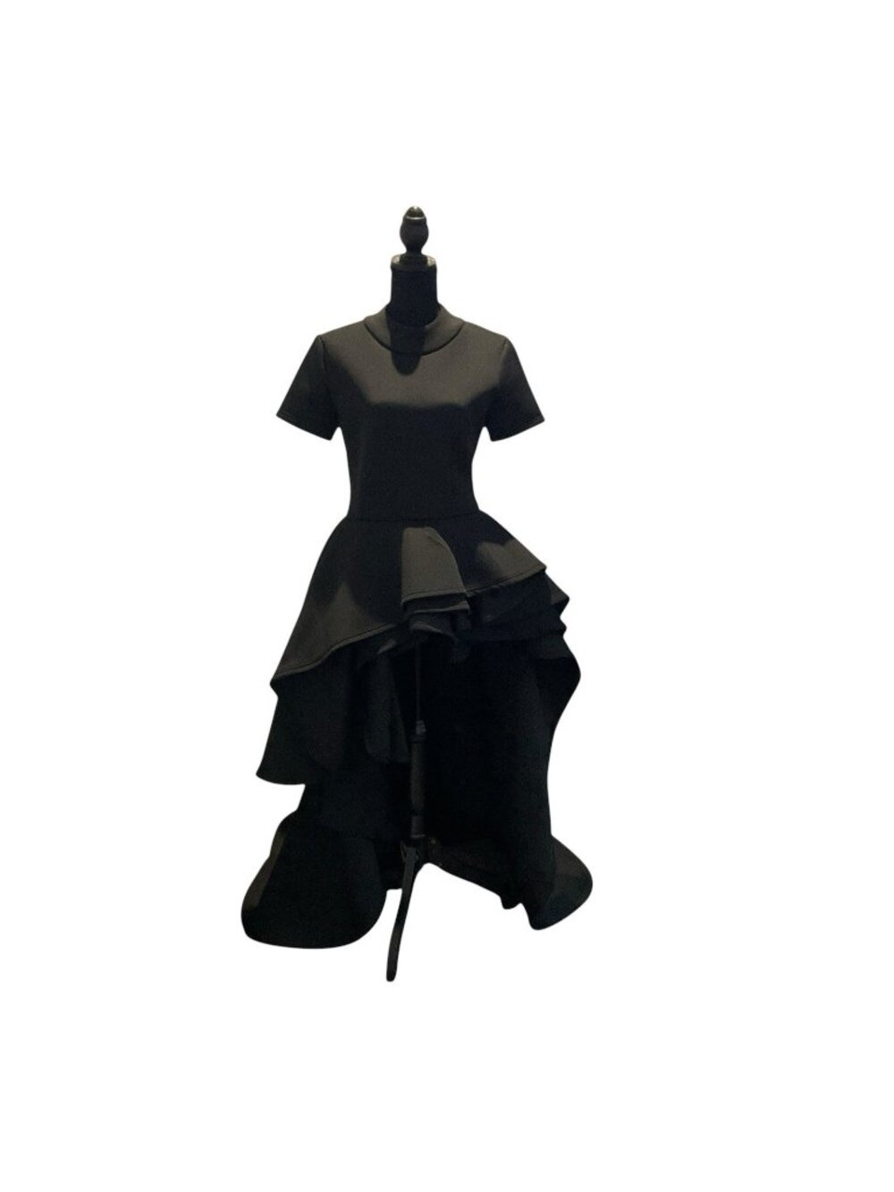 Eien Flared Ruffle High Low Open Front Black Dress Size S